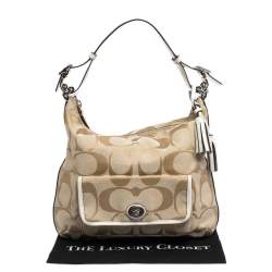 Pre Owned Coach Beige Signature Canvas and Leather Courtney Hobo