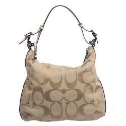 Pre Owned Coach Beige Signature Canvas and Leather Courtney Hobo