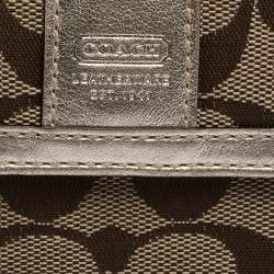 Coach Beige/Gold Signature Canvas and Leather Compact Wallet