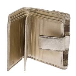 Coach Beige/Gold Signature Canvas and Leather Compact Wallet
