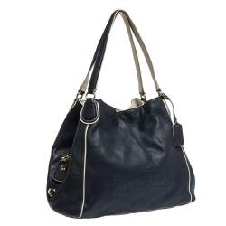 مملوكة مسبقًا حقيبة كتف كوتش هادلي جلد أزرق كحلي و أبيض 