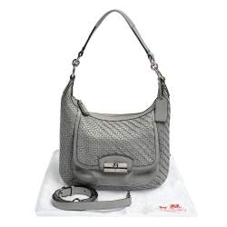 Pre Owned Coach Grey Woven Leather Kristin Hobo 