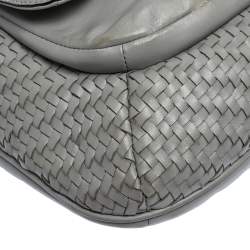 Pre Owned Coach Grey Woven Leather Kristin Hobo 