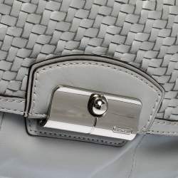 Pre Owned Coach Grey Woven Leather Kristin Hobo 