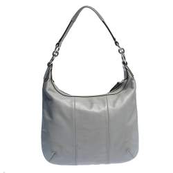 Pre Owned Coach Grey Woven Leather Kristin Hobo 