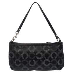 Pre Owned Coach Black Canvas and Leather Pochette Bag