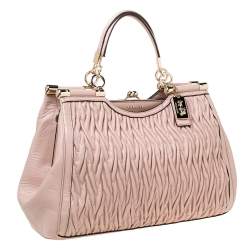 Pre Owned Coach Pink Leather Kisslock Frame Satchel