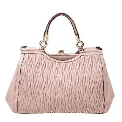 Pre Owned Coach Pink Leather Kisslock Frame Satchel