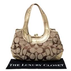 Coach Gold/Beige Signature Canvas and Leather Ergo Tattersall Hobo