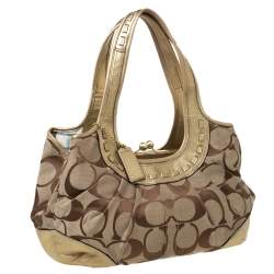 Coach Gold/Beige Signature Canvas and Leather Ergo Tattersall Hobo