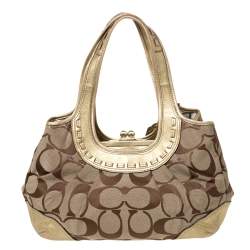 Coach Gold/Beige Signature Canvas and Leather Ergo Tattersall Hobo