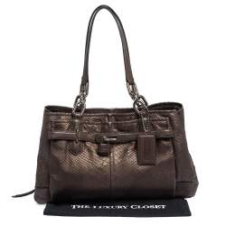 Coach Dark Brown Python Embossed Leather Jayden Satchel