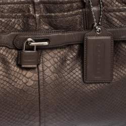 Coach Dark Brown Python Embossed Leather Jayden Satchel