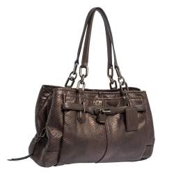 Coach Dark Brown Python Embossed Leather Jayden Satchel