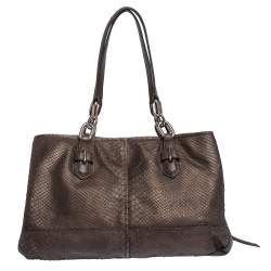 Coach Dark Brown Python Embossed Leather Jayden Satchel