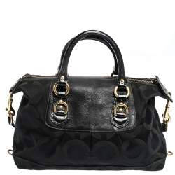 Pre Owned Coach Black Op Art Nylon and Leather Sabrina Satchel