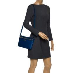 Pre Owned Coach Blue/Beige Leather East West Crossbody Bag