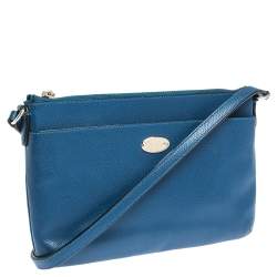 Pre Owned Coach Blue/Beige Leather East West Crossbody Bag