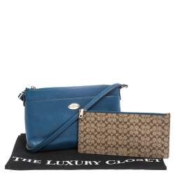 Pre Owned Coach Blue/Beige Leather East West Crossbody Bag
