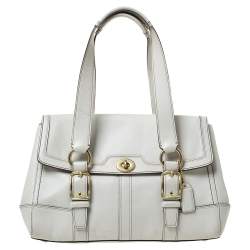 Pre Owned Coach Cream Leather Hampton Satchel