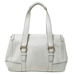 Pre Owned Coach Cream Leather Hampton Satchel