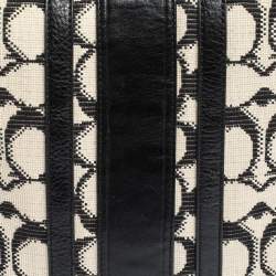 Pre Owned Coach Black/White Signature Canvas and Leather Tassel Hobo