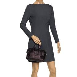 Pre Owned Coach Metallic Plum/Black Leather Rhyder Satchel