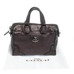 Pre Owned Coach Metallic Plum/Black Leather Rhyder Satchel