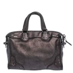 Pre Owned Coach Metallic Plum/Black Leather Rhyder Satchel