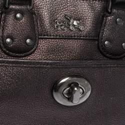 Pre Owned Coach Metallic Plum/Black Leather Rhyder Satchel