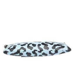 Pre Owned Coach Light Blue/Black Leopard Print Leather Zip Clutch Bag