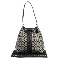 Coach Grey/Black Signature Canvas and Patent Leather Drawstring Shoulder Bag