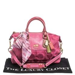 Pre Owned Coach Pink Signature Canvas and Patent Leather Ashley Satchel