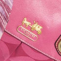Pre Owned Coach Pink Signature Canvas and Patent Leather Ashley Satchel