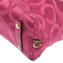 Pre Owned Coach Pink Signature Canvas and Patent Leather Ashley Satchel