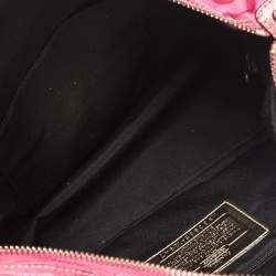 Pre Owned Coach Pink Signature Canvas and Patent Leather Ashley Satchel