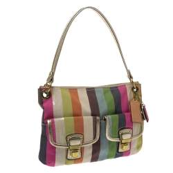 Coach Multicolor Canvas and Leather Sequin Stripe Hippie Legacy Hobo