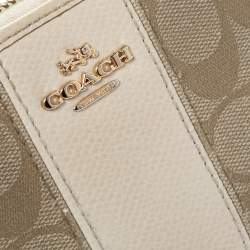  Coach Beige/Cream Signature Coated Canvas and Leather Accordion Zip Around Wallet