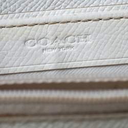  Coach Beige/Cream Signature Coated Canvas and Leather Accordion Zip Around Wallet