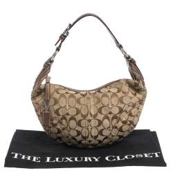 Coach Beige/Brown Signature Canvas and Leather Hobo