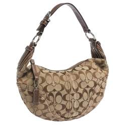 Coach Beige/Brown Signature Canvas and Leather Hobo