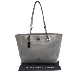 Coach Grey Leather Turnlock Chain Tote