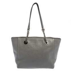 Coach Grey Leather Turnlock Chain Tote