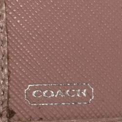 Pre Owned Coach Pink/Beige Signature Canvas and Leather Flap Compact Wallet