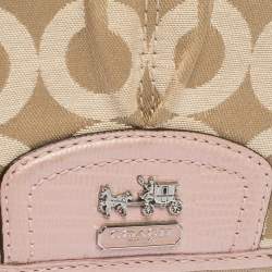 Pre Owned Coach Pink/Beige Signature Canvas and Leather Flap Compact Wallet