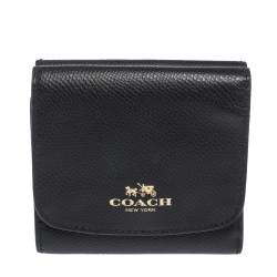 Coach Black Leather Trifold Compact Wallet
