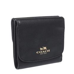Coach Black Leather Trifold Compact Wallet