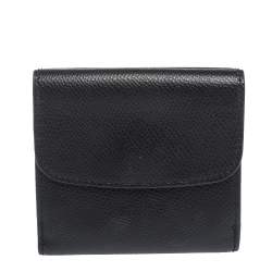 Coach Black Leather Trifold Compact Wallet