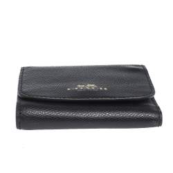 Coach Black Leather Trifold Compact Wallet
