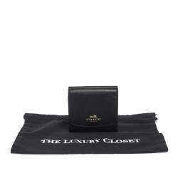 Coach Black Leather Trifold Compact Wallet